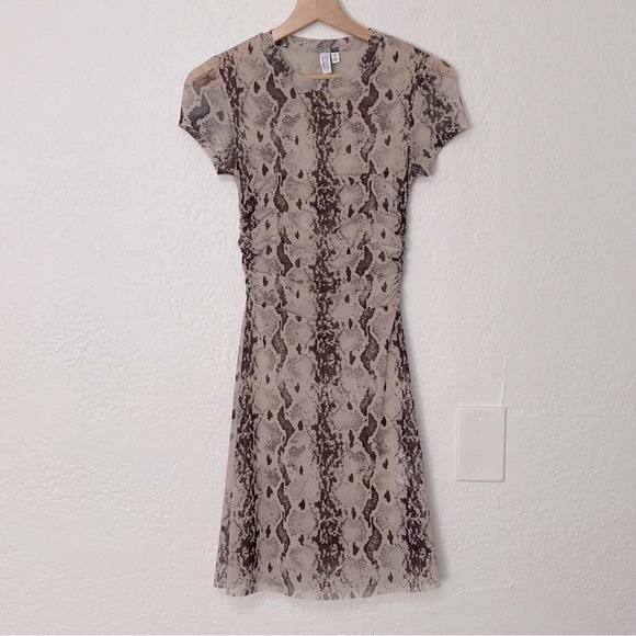 & Other Stories Dresses & Skirts - &otherstories Tan Black Snake Print Ruched Mini Dress, Size 0